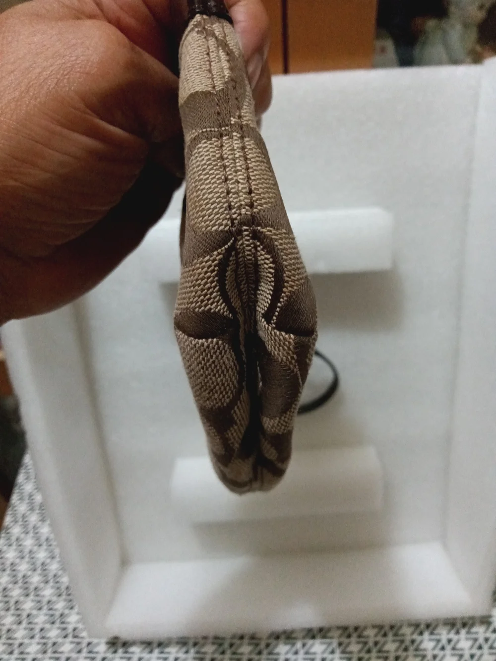 Coach Brown Signature Canvas Wristlet with Dark Trim